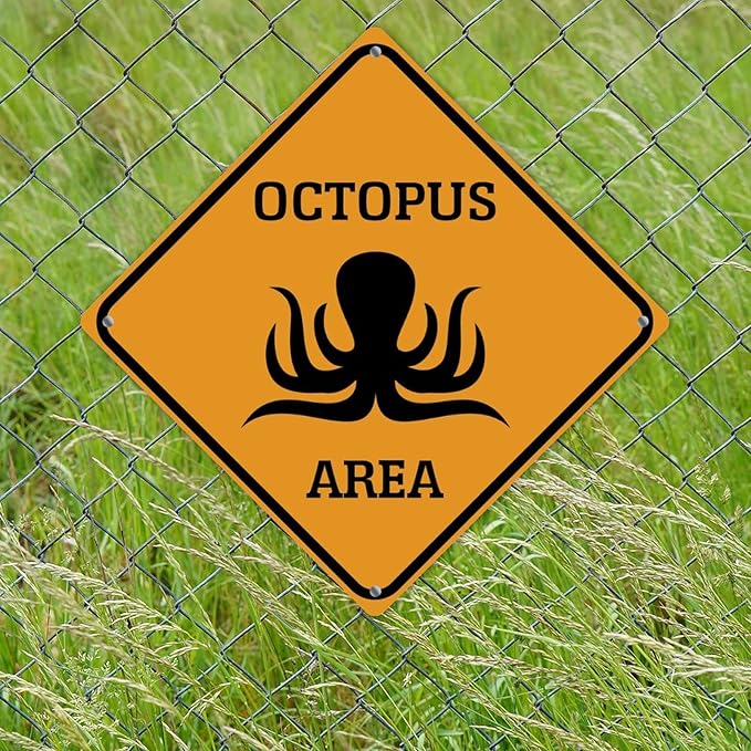 Octopus Area Xing Caution Crossing Sign Ocean Animal Aluminum Metal Sign Warning Sign Novelty Road Fence Yard Wall Decor For Indoor Outdoor Highway15x15in
