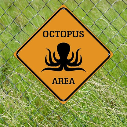 Octopus Area Xing Caution Crossing Sign Ocean Animal Aluminum Metal Sign Warning Sign Novelty Road Fence Yard Wall Decor For Indoor Outdoor Highway12x12in
