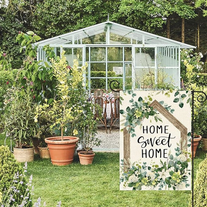 AVOIN colorlife Home Sweet Home Spring Floral Garden Flag 12x18 Inch Double Sided Outside, Eucalyptus Flowers Seasonal Welcome Yard Outdoor Flag