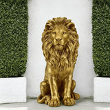 Large Golden Lion Garden Statue, 24" Resin Regal Sitting Lion Sculpture for Front Door, Luxury Home Entrance Guardian Decor, Outdoor Animal Figurine, Feng Shui Protection Beast