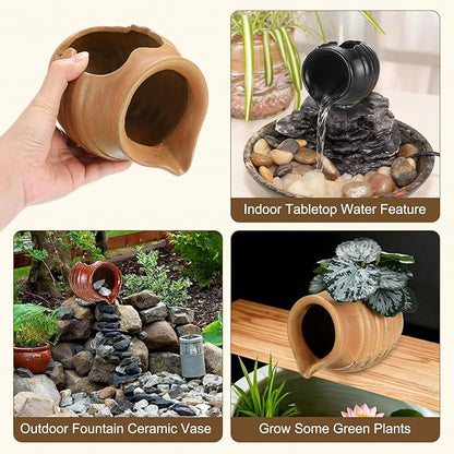 M METERXITY Ceramic Garden Fountain Spitter, Clay Pot Ecological Tank for Pond/Backyard Water Feature/Cave Waterfall/Landscaping, DIY Water Flow Jar Hydroponic Vase [5.5in, Classic Yellow]