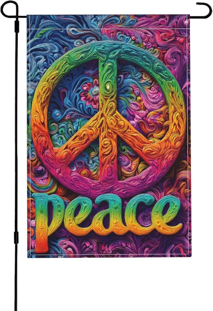 Peace Flower Garden Flag Seasonal Double Sided 12 x 18 Inch Small Yard Flag for Indoor Outdoor Decor Holiday All Seasons