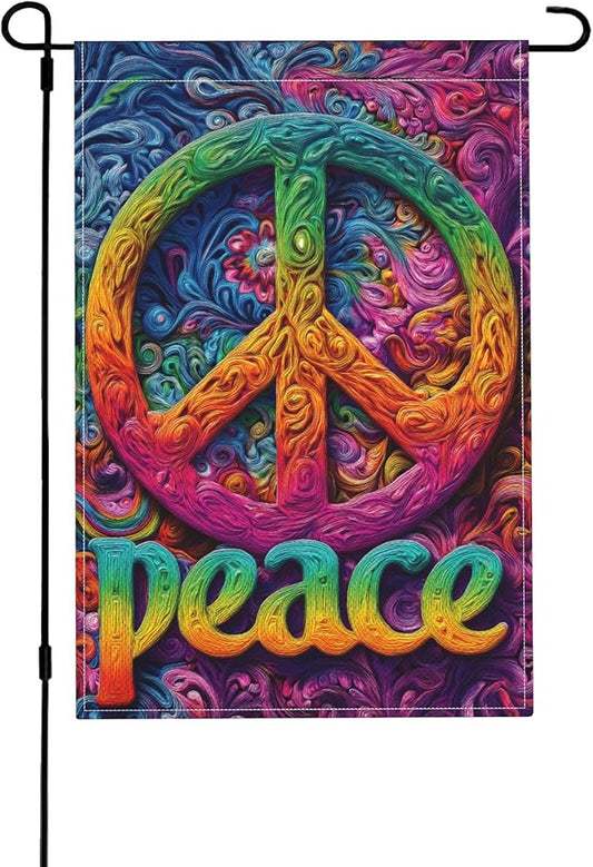 Peace Flower Garden Flag Seasonal Double Sided 12 x 18 Inch Small Yard Flag for Indoor Outdoor Decor Holiday All Seasons