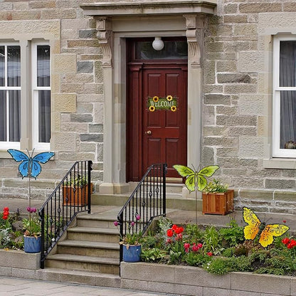 Sunflower Welcome Sign Metal Hanging Welcome Plaque for Wall Front Door - Decorative Flower Yard Signs Spring Wreath Decor for Garden Porch Patio Backyard (B)