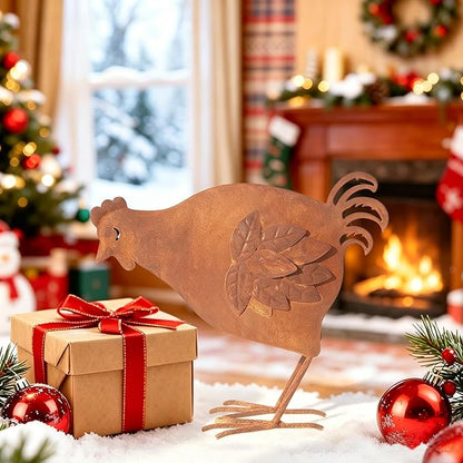 Metal Rooster Garden Decor for Outside, 12.6" Rusty Chicken Outdoor Decor for Patio Lawn Backyard, Decoration Yard Art Animal Ornaments Vintage Rustic Chicken Figurine Sculptures Statues