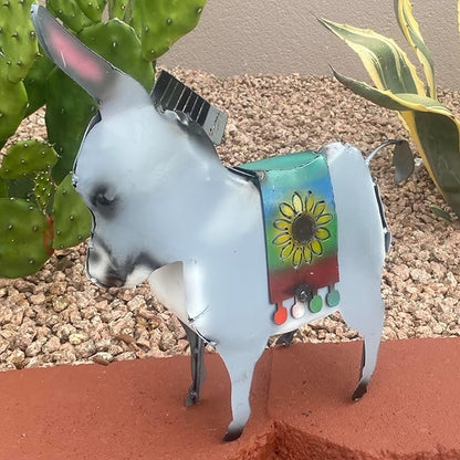 Handmade Metal Serape Mexican Pinata Donkey| Yard Art Garden Decor | Artisan Made Landscape Sculpture | Lawn Ornament