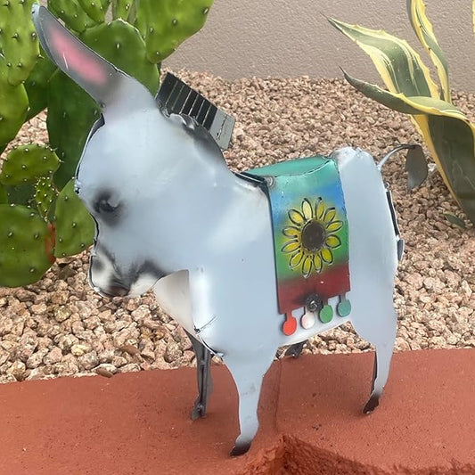 Handmade Metal Serape Mexican Pinata Donkey| Yard Art Garden Decor | Artisan Made Landscape Sculpture | Lawn Ornament
