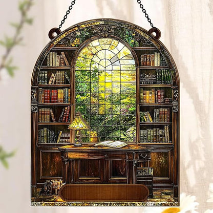 Jesuspirit - Window Hanging Suncatcher – Crystal Clear Acrylic & Wood Sun Catcher for Home Decor, for Women (Your Library, 6 Inches)