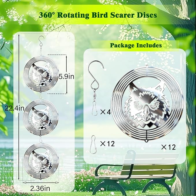 Bird Deterren for Outside Patio, 12 PCS High Reflective Bird Scare Devices Outdoor Decor, 3D Bird Reflectors for Garden, Porch, and Window Decoration