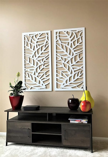 VIMA (Leaf Veins) Decorative Wall Art Panel - 48" L x 24" W x 3/8" H, White Color PVC Board Panel with Private Screen Fence Design for Home Renovation & Wall Décor