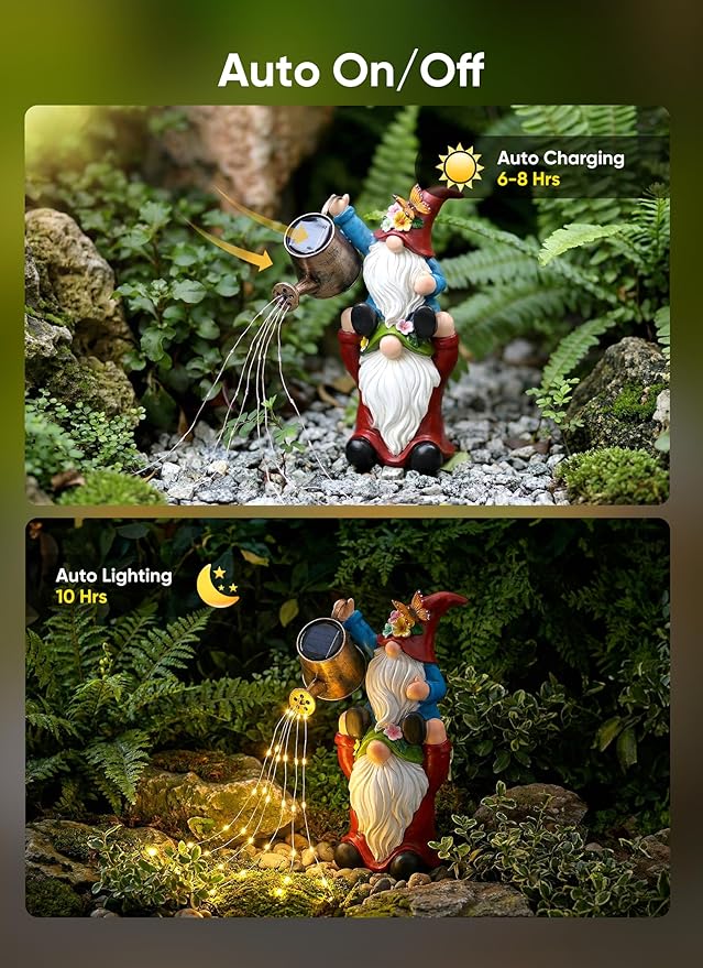 Brightown-Solar-Gnome-Garden-Decor-Statue with 36 LED Lights, Hand-Painted Resin, IP65 Waterproof Outdoor Decor for Patio, Lawn & Yard Decorations, Unique Mothers Day Gifts for Mom