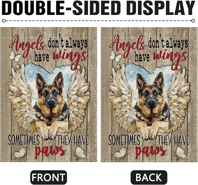 Dyrenson Memorial German Shepherd Dog Garden Flag, Angels Don't Always Have Wings Cemetery Yard Outside Home Decoration Gifts for Loss of Dog, Pet Farmhouse Outdoor Small Decor Double Sided 12 x 18