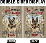 Dyrenson Memorial German Shepherd Dog Garden Flag, Angels Don't Always Have Wings Cemetery Yard Outside Home Decoration Gifts for Loss of Dog, Pet Farmhouse Outdoor Small Decor Double Sided 12 x 18