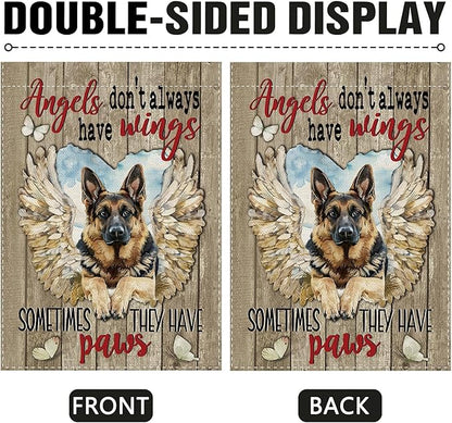 Dyrenson Memorial German Shepherd Dog Garden Flag, Angels Don't Always Have Wings Cemetery Yard Outside Home Decoration Gifts for Loss of Dog, Pet Farmhouse Outdoor Small Decor Double Sided 12 x 18