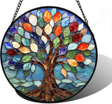 DASTOLL Stained Glass Window Hanging, Colorful Tree of Life Sun Catchers Glass Panel Blue Suncatcher Decor for Birthday for Women, Men, Wife, Aunt, and Mom 6.3 in