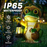 Pohabery Large Frog Garden Statue, 13.3 Inches Tall, Resin Frog Decor with Solar Lantern for Outdoor Decoration and Housewarming