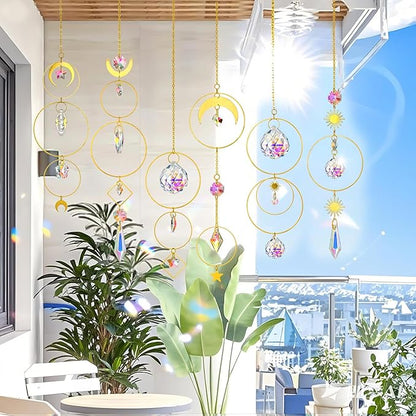 H&D HYALINE & DORA 6PCS Crystal Suncatcher Hanging Sun Catcher with Crystals Chain Pendant Ornament Crystal Balls for Window Home Garden Decor