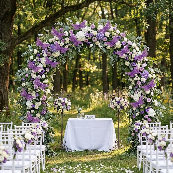 24 Pcs Glitter Dragonfly Decorations, Purple 3D Dragonfly Wall Decor with Clips Stem for Spring Summer Garden Party Wedding, Glitter Dragonflies for Floral Arrangement DIY Craft