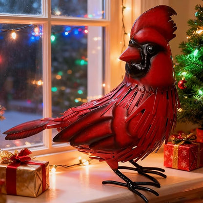 Metal Red Cardinal Garden Decoration Statue Metal Bird Yard Art Red Bird Sculpture for Outdoor Patio & Indoor Home Decor - Gifts for Mom Grandma