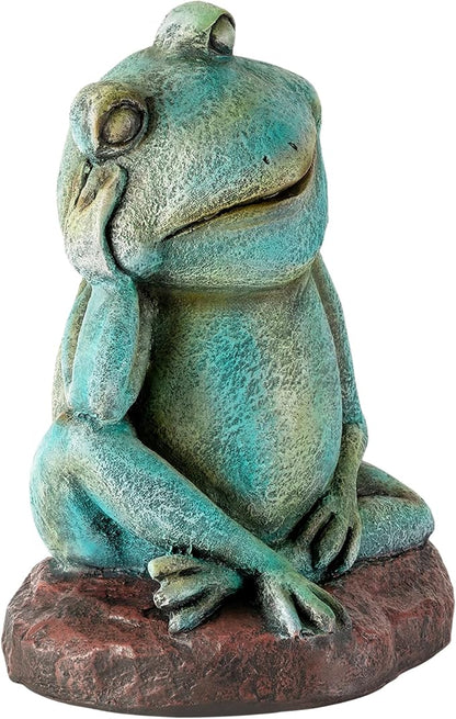 Alpine Corporation ZEN722 15" Thinking Frog Garden Statue – Whimsical Indoor/Outdoor Decorative Figurine, Durable Weather-Resistant, Charming Lawn or Tabletop Décor