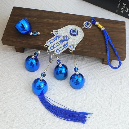 BWINKA Blue Evil Eye Hanging Decoration Ornament Metal Wind Chimes for Home Garden Gift Decoration(EYE-ZY66)