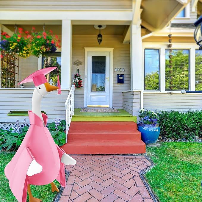 Graduation Goose Outfit for 23'' High Cement Goose Statue, Lawn Porch Clothes Cute Grad Yard Statue Outfit for Patio Outdoor Garden Decoration(Pink)