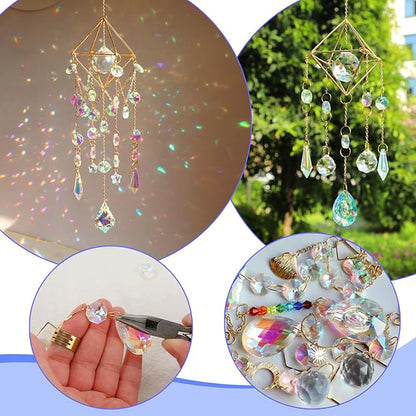 DIY Suncatchers, 400 pcs Sun Catchers Making Supplies Kit Art and Crafts for Adults Prism Hanging Decorative Suncatcher with Crystals Rainbow Maker for Indoor Windows Office Home Decor