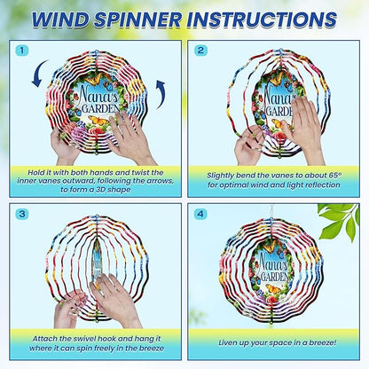 FLAGWIX Garden Gifts for Grandma - Nana's Garden 3D Stainless Steel Metal Wind Spinners 12 in - Gardening Grandmother Birthday Gifts for Women Nana Gigi, Nana Gift Ideas