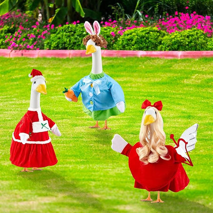 6 Set ST Patricks Day Porch Goose Outfits 23'' Easter Goose Outfit Seasonal Holiday Porch Geese Wigs Cupid Bunny Clover Clothes for Cement Geese Yard Lawn Clothing Outdoor Decor