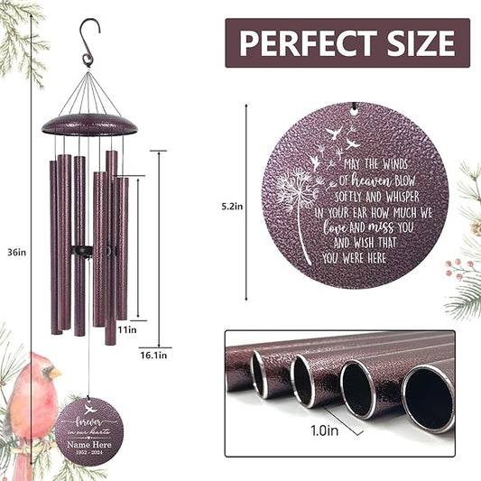 Memorial Wind Chimes for Loss of Lover One, Mom, Dad, Outside Deep Tone 30/36/45 inch Windchimes in Memory of a Loved One, Sympathy Gifts for Bereavement Produced in USA