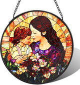 Mom Stained Glass Window Hanging Suncatcher 7.8 Inch Sun Catcher Colorful Glass Panel Gift for Mom Sun Catcher Wall Art Home Decoration for Birthday Garden Window Home