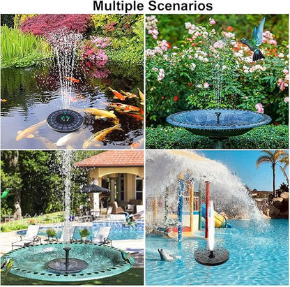 Generic Solar Fountain with RGB Lights, 23cm Glass Panel 1500mAh Rechargeable Battery 7 Nozzles 60cm Spray Height with 3 Suction Cups Color Changing LED for Bird Bath Pond Garden (6W Diameter 23CM)