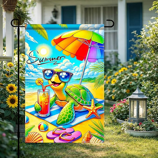 HOMETITUTE Summer Garden Flag Sea Turtle Beach Garden Flag Double Sided 12x18 Inch Welcome Summer Rustic Coastal Seasonal Ocean Yard Flag Summer Garden Flags for Outside