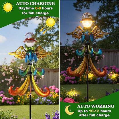 Yard Garden Wind Spinners - Large Outdoor Metal Wind Spinners with Stake, Yard Art Lawn Garden Decor Colorful Angel-Shaped Wind Vane (19.5" W x 79" H)