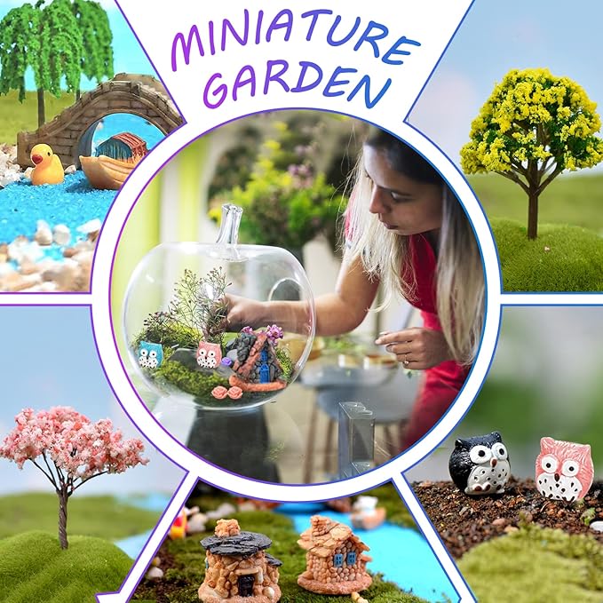 CHAKANLX 108 Pieces Miniatures Fairy Garden Accessories Outdoor, Fairy Garden Kit, Miniature Figurines, Fairy Garden Accessories, DIY Micro Landscape Ornaments for Potted Plant Bonsai Terrarium Decor
