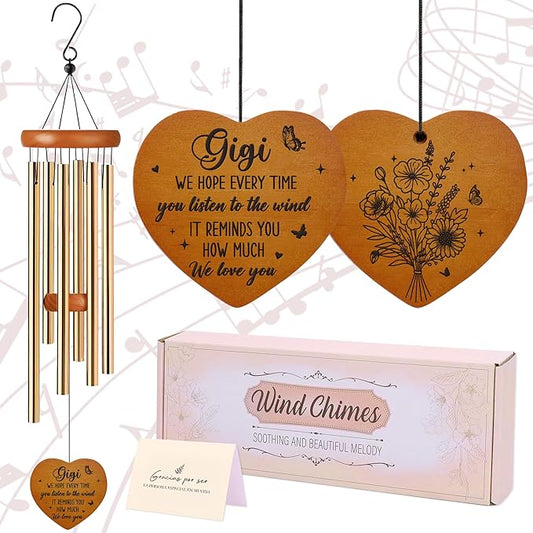 Gigi Gifts Wind Chime - Metal Windchimes Outdoors for Best Grandma from Grandkids Garden Patio Yard Indoor Home Porch Hanging Decor Appreciation Mother's Day Birthday Gift for Grandmother