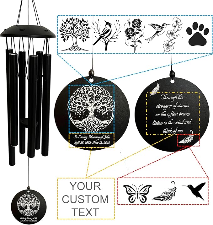 Personalized Tree of Life Wind Chimes - Deep Melody, Custom Engraving, Thoughtful Outdoor Gift