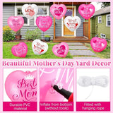 18 Pcs Happy Mother's Day Inflatable Heart Yard Decorations Large Mother's Day Heart Inflatable Hanging Ornament Giant PVC Outdoor Decoration for Mothers Day Garden Lawn Party