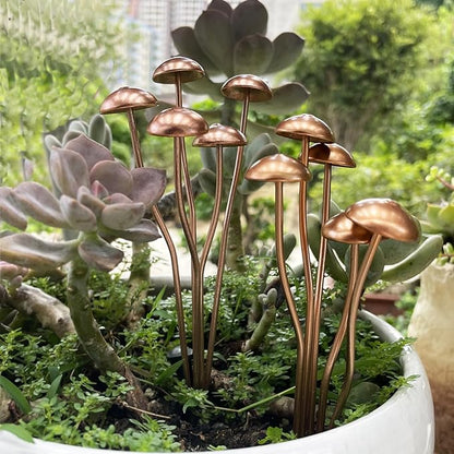 6.5" Metal Mushroom Garden Statue Decor (2-Pack) - Rust-Proof Iron Mushroom Stakes for Outdoor Lawn, Yard, & Patio - Flower Pot Ornament, Creative Gift for Garden Lovers (Stakes & Straps)