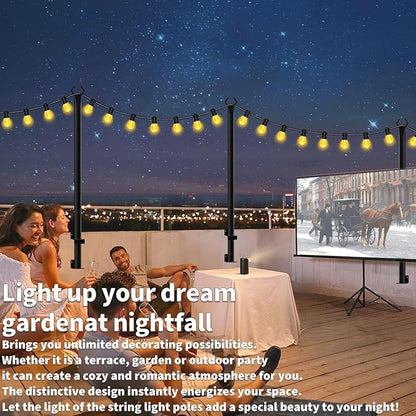 AHRLHR 5 Ft String Light Poles 2 Pack, String Light Poles for Outside with Fixing Clips,Hanging Light Poles for Deck Fence Garden Backyard Wall Bistro,Metal Poles for Outdoor String Lights