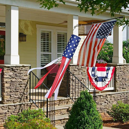 2 Pack American Flag Windsock, 40 Inch USA 4th of July Decorations Outdoor, Fade Resistant Stars & Stripes Patriotic Decor, Red White and Blue Wind Socks for Outside Memorial Day Yard Garden Decor