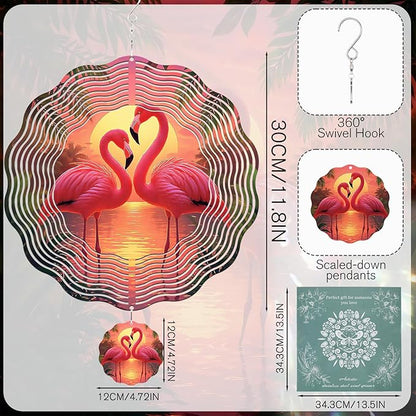 Flamingo Wind Spinners Outdoor - Flamingo Gifts for Women, Metal Wind Chime for Outside, 12 Inches Wind Sculptures with Tail Spinner for Indoors Room Garden Patio Yard Porch Backyard