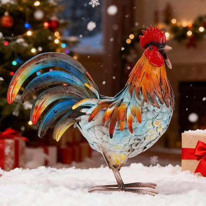 Ratuor Metal Rooster Decor Garden Statue,Yard Chicken Decorations Outdoor Sculpture for Backyard Patio Kitchen Lawn Ornaments,Birthday Housewarming Gifts for Women Mom