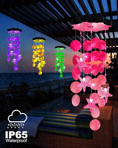 Toodour Solar Wind Chimes for Outside, Shells Light Gifts for Mom Grandma Women Wife Girls, Waterproof Solar Outdoor Decorative Mobile Light for Holiday Garden Porch Yard Outdoor Decor (Pink)