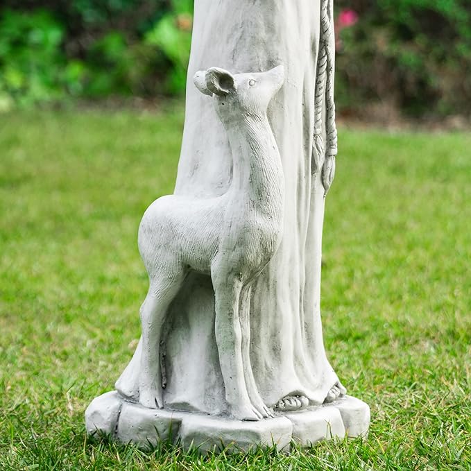 Glitzhome St. Francis Feeds Animals Statue Outdoor Garden Memorail Sculpture, 36.25in Tall, Cement Gray