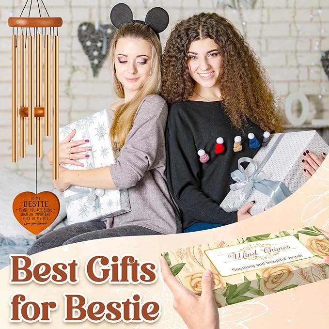 Bestie Gifts for Women, Best Friend Wind Chimes, Friendship Bestie Happy Birthday Gift for Women, Graduation Thanksgiving Presents for Friends Female BFF