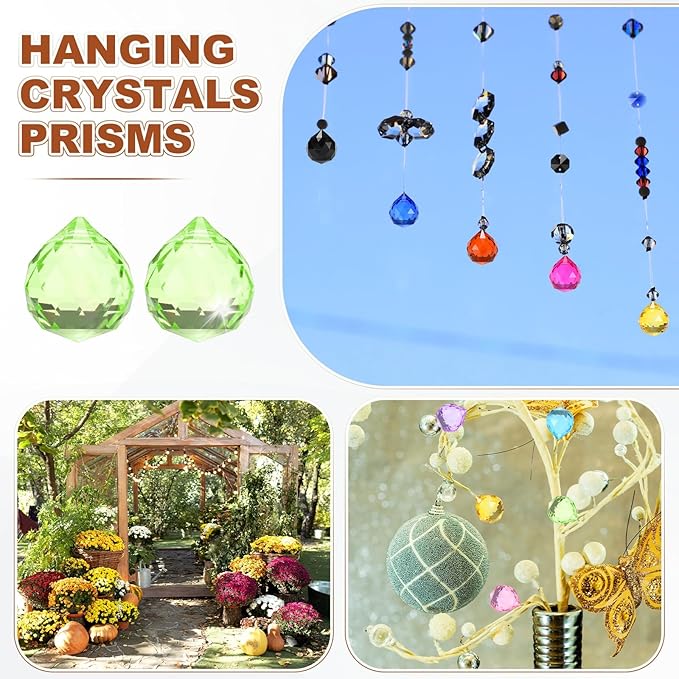 M METERXITY 10-Pack Crystal Ball Prisms, 24mm/0.94 Inch Chandelier Pendant Maker Hanging Crystals Chandelier Prisms for Home/Windows/Garden/DIY Decoration[Apple Green]