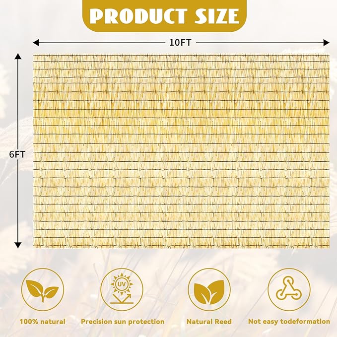 KOIUEYW Bamboo Privacy Fence, Decorative Bamboo Fence Rolls 6 Feet High, Natural Reed Screens Outdoor for Patio Garden Backyard Balcony, 6 x 10 FT