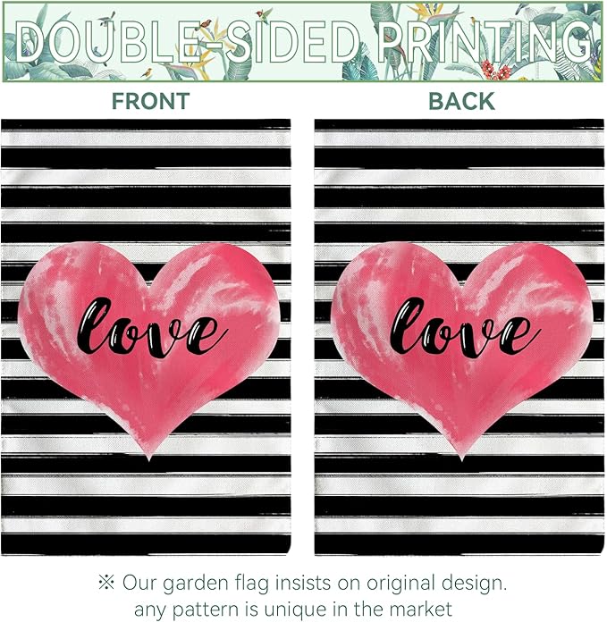 Love Heart Garden Flag Valentines Day Strips Yard Flag Outside Double Sided Anniversary Wedding Burlap Garden Flags Pink Love House Banner for Outdoor Valentine Decor 12x18 Inch