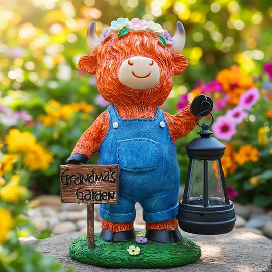 Solar Highland Cow Outdoor Statues | Outdoor Highland Cow Decorations for Patio Yard Lawn Ornaments, Gifts for Mom/Grandma Birthday Housewarming, Grandma's Garden